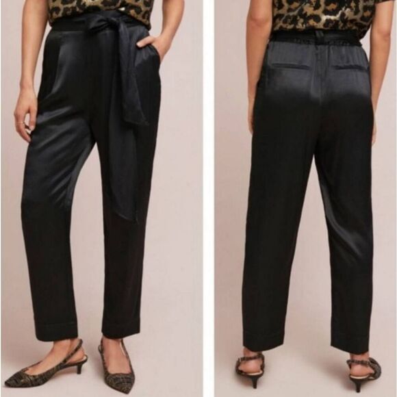 Anthropologie Ett:Twa Satin Tie Waist Ankle Pants Size 10 - Picture 1 of 6